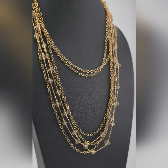 Gold Tone Multi-Strand Chain Necklace with Glass Bead Accents 20" Layered - Picture 9 of 16